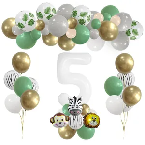 Detaillierter Dschungel-Ballonbogen mit Tierfolienballons und Zahl 5 für den 5. Geburtstag