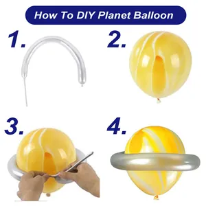 Step-by-step DIY guide for assembling a 3D planet balloon using marble latex and silver ring