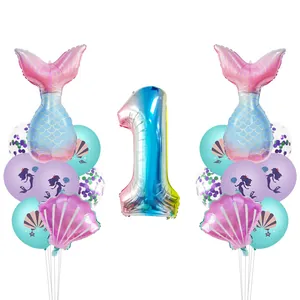 Ballons de Fête d'Anniversaire Thème Sirène Queue de Poisson Coquillage Ballons en Latex avec Numéro pour Décoration Enfants