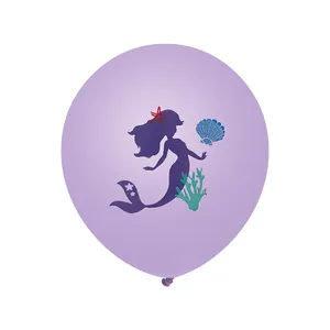 12-inch purple mermaid latex balloon with sea life prints for ocean themed parties