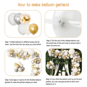 Kit arche de ballons DIY avec ballons en latex or et blanc pour décorations de fête