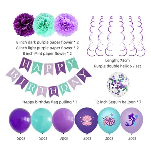 Mermaid theme birthday party set with gradient paper flowers and latex balloons
