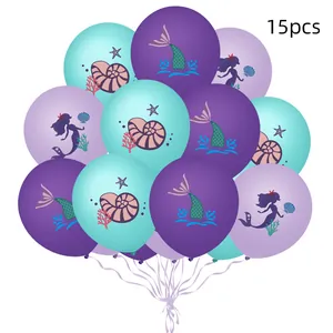 Détails de 15 ballons de fête sirène avec motifs de coquillages, étoiles de mer et corail