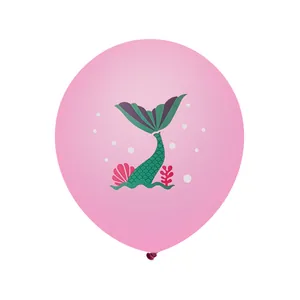 Pink latex balloon with mermaid tail and shell print for ocean birthday decoration