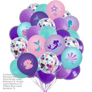 Detailed set of 38 mermaid party balloons including confetti, latex and printed designs