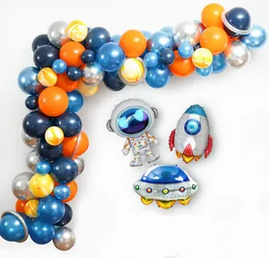 Outer Space Astronaut Theme Balloon Arch Kit Rocket UFO Planet Aluminum Film Latex Balloons For Kids Birthday Party Decor