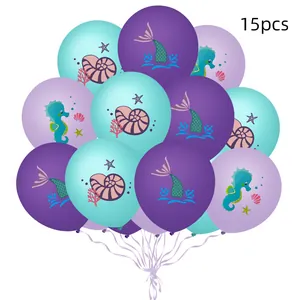 Vue détaillée de 15 ballons en latex sirène avec motifs de créatures marines imprimés