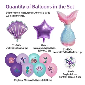 Mermaid party balloon set with shell and star foil balloons plus printed latex balloons