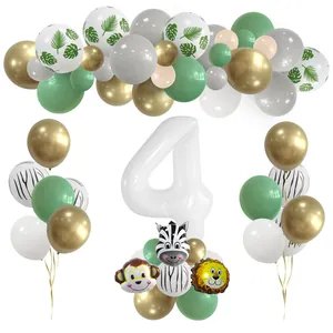 Detail von Dschungel-Deko zum 4. Geburtstag mit Tierballons und Palmblatt-Mustern