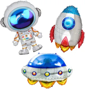 Cartoon astronaut rocket and UFO foil balloon set for space themed party decoration