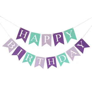 Banderole Happy Birthday en papier violet et turquoise pour fête thème sirène