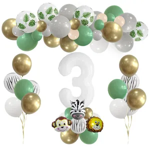 Dschungel Ballonbogen mit Zahl 3 und Tierfolienballons für die Geburtstagsparty