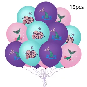 Détail de 15 ballons en latex sirène avec motifs de coquillages et coraux pour fête