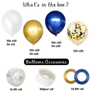 Kit d'arche de ballons bleu et or avec ballons en latex et accessoires décoratifs DIY