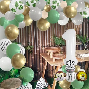 Dschungel Ballonbogen Set mit Tierfolienballons und Zahl 1 für den ersten Geburtstag