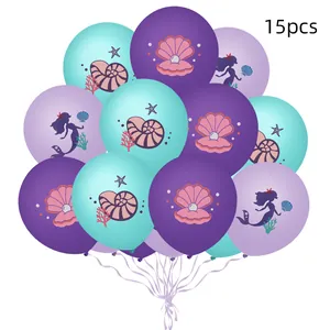 Détails de 15 ballons de fête sirène avec motifs de coquillages et silhouettes