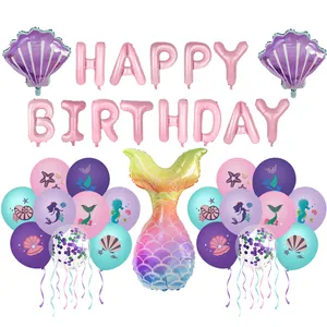 Kit ballons sirène avec bannière Happy Birthday et queue de sirène dégradée en aluminium