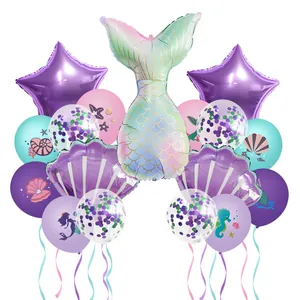 Mermaid party balloon set with foil tail, star and shell balloons for birthday decor
