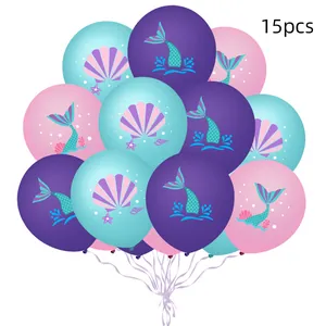Bouquet de Ballons Imprimés en Latex Thème Sirène Violet Bleu Rose Queue d'Océan Ballons Décoratifs pour Anniversaire Fête