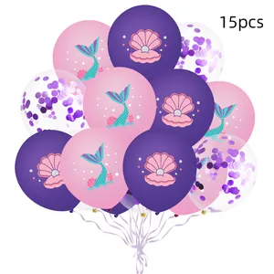 Lot de 15 ballons thème sirène avec motifs coquillages et paillettes mauves pour fêtes
