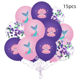 Mermaid birthday balloon set with 15 pieces of printed shell and confetti latex balloons