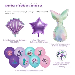 Mermaid theme balloon set with shell, star, tail foil and printed latex balloons