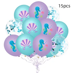 Mermaid ocean balloon set with 15pcs glitter confetti balloons and sea shell patterns