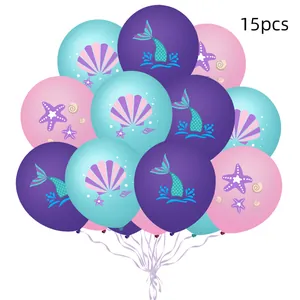 Set de 15 ballons sirène pour anniversaire avec impressions de queue et coquillages
