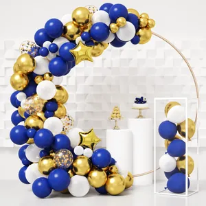 Navy Blue Gold White Balloon Arch Garland With Metallic Foil Star Balloons For Birthday Graduation Party Decorations