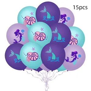 Lot de 15 ballons de baudruche sirène violet et bleu pour décoration de fête d'anniversaire