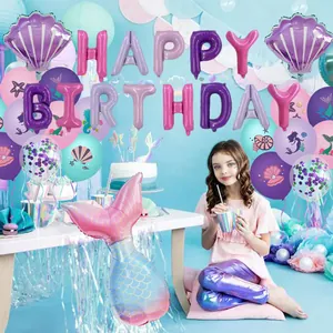 Kit de ballons sirène avec queue et coquillage en aluminium pour décoration d'anniversaire
