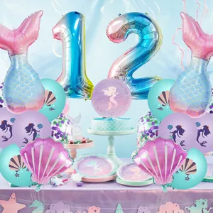 Kit ballons sirène avec queue et coquillage en aluminium pour décoration d'anniversaire