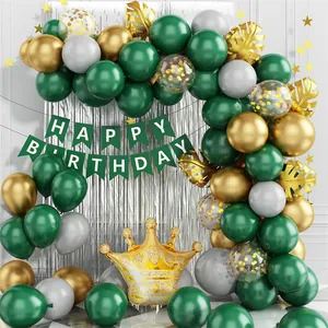 Set di Decorazioni per Festa di Compleanno Verde Rosso Oro Banner Happy Birthday Palloncini Corona Kit Arco Palloncini