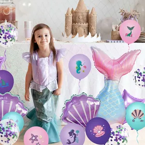 Mermaid party balloon set with starfish and shell shapes for birthday decorations