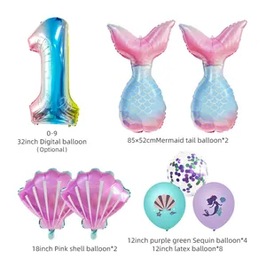 Détails du kit de ballons sirène avec des feuilles de coquillage et queue