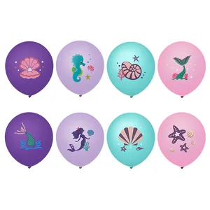 Mermaid Theme Latex Balloons Cartoon Sea Life Shell Starfish Prints Round Balloons For Kids Birthday Party Decoration
