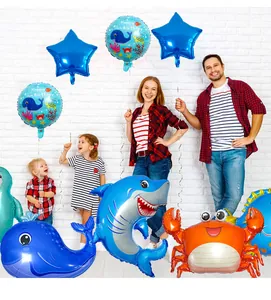 Ocean themed balloon set with shark, whale and crab for kids birthday party decor