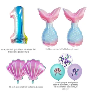 Détails du kit de ballons sirène avec ballons coquillage en aluminium et latex à sequins