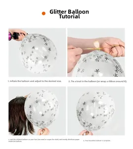 Tutorial showing inflation and static friction steps for snowflake sequin balloons