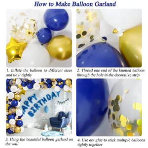 DIY Navy Blue and Gold Balloon Arch Kit with Happy Birthday foil balloons and assembly guide