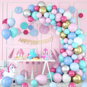 Kit Guirlande Arche de Ballons en Latex Macaron Rose Bleu Avec Bannière Licorne Pour Filles Anniversaire Baby Shower Décoration