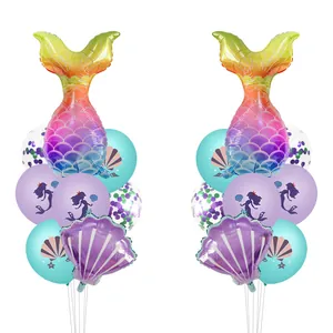 Kit ballons fête sirène avec queues de poisson en aluminium et ballons en latex