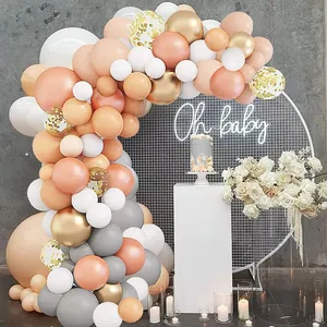Kit arche de ballons rétro orange et gris avec ballons confettis dorés pour fête