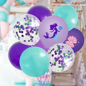 Mermaid party balloon set with purple, teal latex and confetti balloons for birthdays