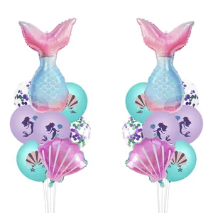 Set de ballons fête sirène avec queue de poisson en aluminium et ballons en latex