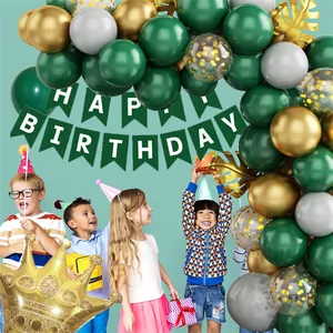 Kit arco di palloncini verde e oro con striscione Happy Birthday e palloncino corona