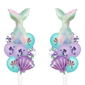 Kit de ballons sirène avec queue de poisson en aluminium et confettis multicolores