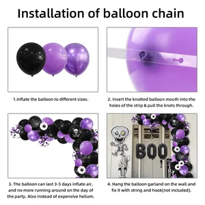 Halloween balloon garland kit with BOO letter balloons and skull motifs for party decor