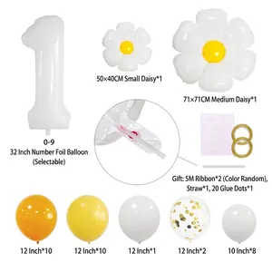 Daisy themed birthday balloon set with a 32-inch white number 1 and colorful latex balloons