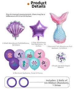 Detailed set of mermaid theme balloons with shells stars tails and purple sequins